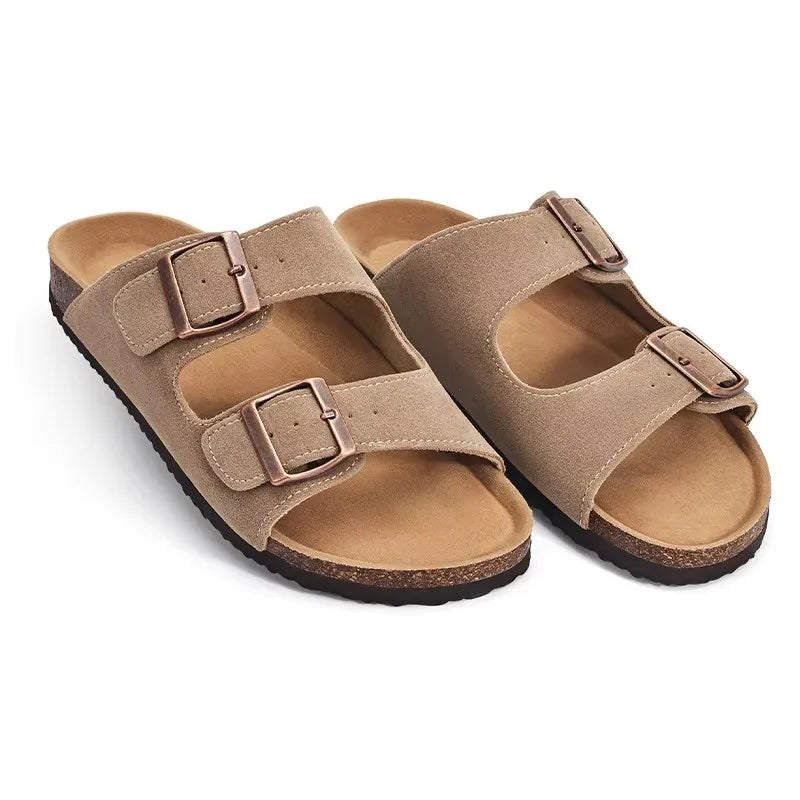 Crestar Women's Cork Footbed Sandals Lady Fashion Buckle Slip-On Slide Sandals Summer Comfortable Suede Shoes with Arch Support