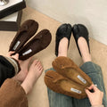 Retro Split Toe Women Ballet Flats Fashion Tabi Shoes Casual Slip-on Loafers Ladies Pleated winter warm Mary Jane Shoes Zapatos