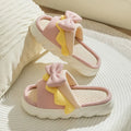 Linen Slippers Women Indoor Slippers Comzy Anti-Slip House Cotton Shoes Cute Bowknot Flat Slipper Couples Slides