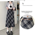 Women Skirt Long Woolen Skirt Women Autumn Winter 2026 New Arrival High Waist Skirt With Belt A Line Plaid Skirt Woman Back Slit Skirts