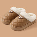 Fashion Pu Leather Platform Cotton Slippers Women Men 2026 Winter Soft Thick Sole Plush Home Slippers Thicken Warm Bread Slides