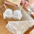 NIEPOセクシーな Japanese Style Lace Bra Set Wireless Thin Cup Bow Tie Band Push Up Anti Sag Soft Lingerie For Small Chest Ladies S-XL