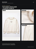 MAZZONNE Men's Beige Crew Neck Sweatshirt Letter Graphic Metal Stud Patch Long Sleeve Loose Fit Streetwear H