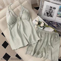 Pajamas Sexy Patchwork Lace Suspender Pijamas Suit Summer New Ice Silk Intimate Lingerie Strap Top&shorts Loose Homewear Pyjama