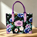 Women Felt Tote Bag，Makeup bag Floral Print Large Capacity Handbag Vintage Flower Pattern Shopping Bag
