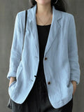 Women Blazer ZANZEA Women Lapel Neck Long Sleeve Blazer Autumn Vintage Casual Solid Cotton Blazer Elegant Cardigan Thin Coats Work Suits
