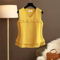 2026 Fashion Brand Summer Top Ladies Plus-size Loose Cover Belly Chiffon Shirt Sleeveless V-neck Temperament Small Shirt Blouse