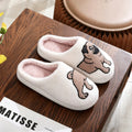 SHAJI Pug Embroidered Plush Slippers Winter Thick Sole Woolen Cotton Warm Non-Slip Comfortable Indoor Home Shoes