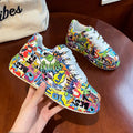 Women's Casual Sneakers Painted Graffiti Lace Up Sports Shoes for Women Flat Pu Leather Ladies Running Shoes 2024 Fashion New