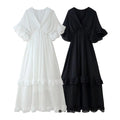 Casual Cascading Ruffle Women Dress Chic Patchwork Lace Up Half Flare Sleeve O-neck Female Dresses 2025 Summer Beach Lady Robe