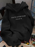 Women Oversized Pullover Hoodie Autumn Winter, Faith Over Fear Letter Print Hooded Sweatshirt, Loose Casual Long Sleeve