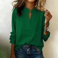 Women's Elegant Solid White V-Neck Long Sleeve Blouse with Flowy Loose Fit and Notch Collar for Casual Office Wear Women Shirts