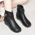 Shoes Autumn Winter Leather Ankle Boots Fleece Lined Thick Sole Chunky Heel Mom Fashion Warm Cotton Shoes For Middle Aged Ladies