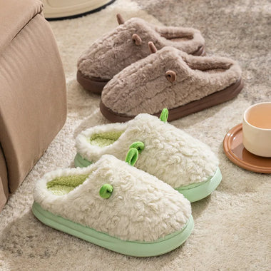 Women's Winter Warm Cute Cartoon Slippers Closed Toe Non Slip Furry House Shoes Men Indoor Bedroom Thick Sole Plush Slippers