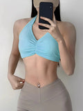 Women's T-Back Adjustable Strap Yoga Halter Sports Bra - Quick-Dry, Breathable, Shockproof Gym Tank Top