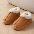 Fluffy Slippers Women Home Faux Suede Winter Furry Collar Closed Back Platform Shoes Unisex Couple Plush Indoor Slides Non-Slip