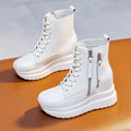 Women Ankle Boots Wedge White Leather Wedge Ankle Boots For Women With Side Zipper Design Round Toe Non Slip Thick Sole Comfortable Casual Outdoor New