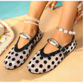 Large Size Polka Dot Mesh Mary Jane Flat Sandals Women's New Style Breathable One-Strap Slip-On Loafers Women's Ballet Flats
