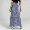 Denim Skirts Women Mid Length Skirt A Line High Waist Slim Fit Hip Wrap Button Elegant Splice Y2k Streetwear Work Lace Floral