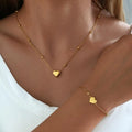 Stainless Steel Gold Color Heart Love Chain Necklace Bracelets Earrings For Women Girl New Fashion Non-fading Jewelry Set