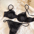 French Satin Lace Minimizer Bra Set Women Summer Thin Cup Underwired Bra Elegant Soft Lingerie Underwear Suit for Daily Wear