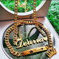 Custom Crown Name Necklace Bracelet Women Men Jewelry Set Stainless Steel Gold Color Heart Charm Boy Girl Accessories Best Gifts