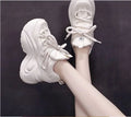 New Women Beige Chunky Sneakers Platform Dad Shoes Lace Up Mesh Comfortable Height Increasing Versatile Spring Autumn