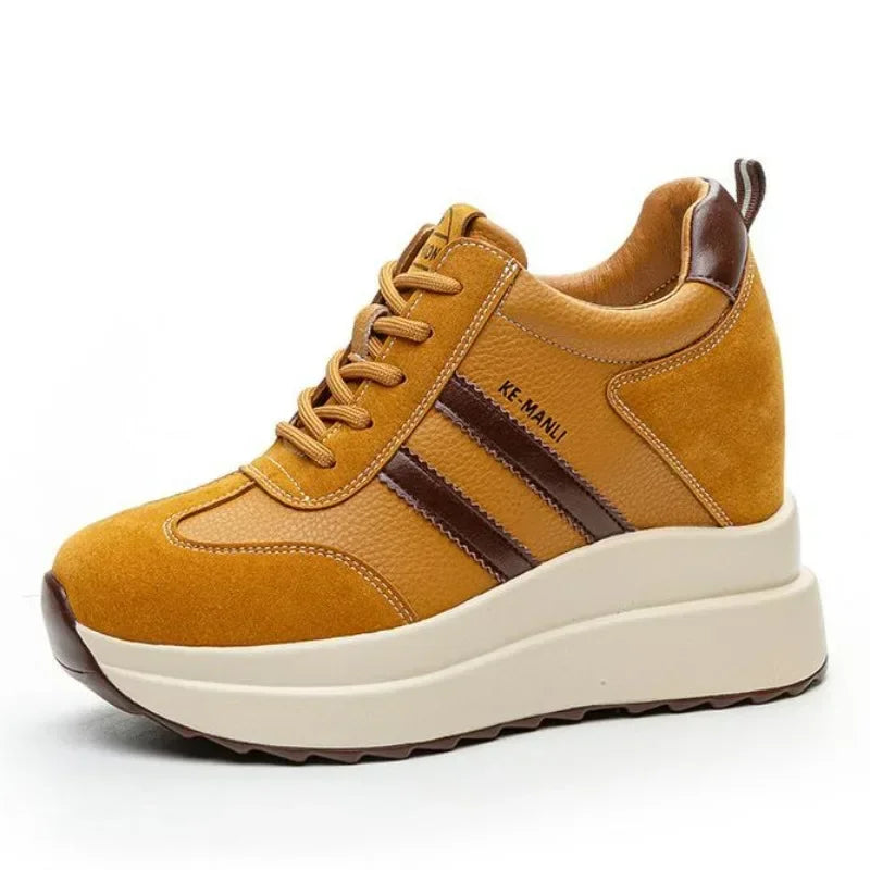 10CM 2024 New Platform Wedge Sneakers Chunky Shoes Genuine Leather for Women Summer Shoes Spring Autumn Walking Sneakers Fashion