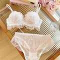 NIEPOセクシーな Japanese Style Lace Bra Set Wireless Thin Cup Bow Tie Band Push Up Anti Sag Soft Lingerie For Small Chest Ladies S-XL