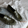 Loafers Flats Olive Green Wrinkled Leather Loafers Slip On Low Heel Casual Shoes Vintage Soft Leather Casual Dress Flats Trendy Men's Shoes