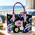 Women Felt Tote Bag，Makeup bag Floral Print Large Capacity Handbag Vintage Flower Pattern Shopping Bag