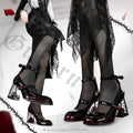 Designer Women Punk High Heels Pumps Gothic Leather Shoes Rose Heeled Leather Lolita Shoes Woman Ankle Straps Mary Jane Shoes