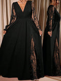 Dress Plus Size Elegant GIBSIE Plus Size Elegant V-Neck Sheer Mesh Sleeve Evening Long Dress Women Autumn Elastic Waist Tie Backless Party Dresses 2026