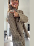 2026 Spring Plaid Women Blazer Coat Chic Long Sleeve Stand Collar Loose Female New Jacket Vintage Lady Outwear Commute