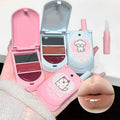 Dual-Color Moisturizing Solid LipGloss Flip Phone Design Lipstick with Built-in Mirror Lip Brush Long Lasting Plumping LipMakeup
