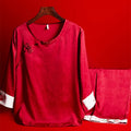 New Chinese Style Female Pajamas Sleepwear Elegant O-Neck Jacquard Trouser Suits Pijamas Loungewear Loose Silk Satin Homewear