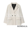 KONDALA Elegant Commute Double-breasted Blazer Women Vintage Brown Buttons Blazer 2026 Spring Summer Trendy Office Lady Blazer