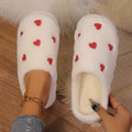 Bottom FluffyCasual Thick  Heart Embroidery Slippers Woman Outdoor Lightweight Fuzzy Lined Slippers Women Cozy Warm Plush Shoes