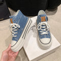 Women's Designer Sneakers High Top Denim Canvas Shoes Female Girls Students Canvas Shoes for Women Lace Up Platform Sneakers