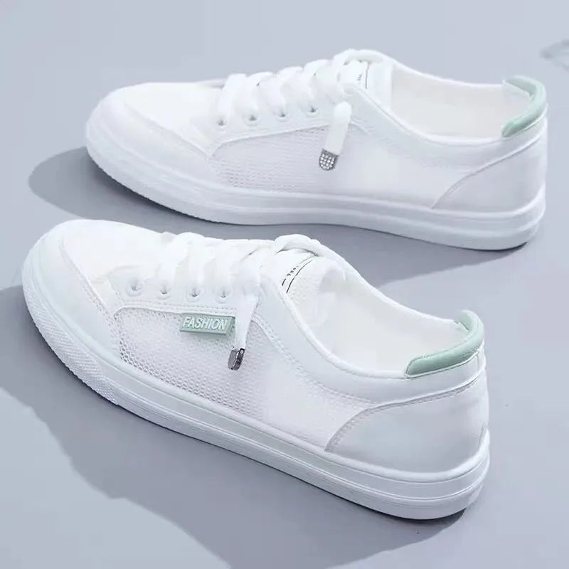 Fashion Women Sneakers Vulcanize Shoes Spring Autumn Casual White Shoes Breathable Flats Solid Color Mesh Shoes Young Woman