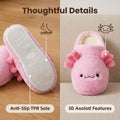 A Pair of Pink Cute Cartoon Axolotl Plush Slippers for Women, Comfortable Furry Home Slippers with Soft Soles, Cute Little Monster Design, Warm and Non-Slip Indoor Slippers, Lightweight, Silent, and Comfortable Shoes f