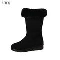 EOFK Women Snow Boots Winter Fur Waterproof Mid Calf Faux Suede Concise Warm Flat With Zip Solid Ladies Ankle Bootie Shoes
