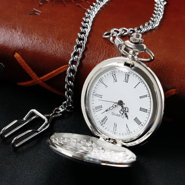 Fashion Silver Roman Digital Half Hunter Pocket Watches Necklace Unique Fashion Personality Couple Quartz FOB Watch Gifts