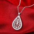 925 Sterling Silver Beautiful Water Drop Pattern Pendant Necklaces Earrings Jewelry Sets For Women Fashion Party Wedding Gifts