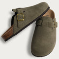 Women's Suede Slippers Comwarm Fashion Women's Suede Mules Slippers Men Clogs Cork Insole Sandals With Arch Support Outdoor Beach Slides Home Shoes