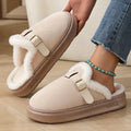 Winter Platform Plush Mules Slippers Women Fashion Belt Buckle Thick Plush Warm Home Fluffy Slides Outdoor Non Slip Cotton Shoes