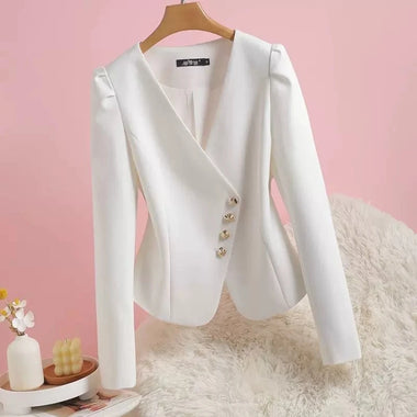 Temperament V-Neck Thin Suit Jacket Women's Long Sleeve Shirts Spring Summer Slim Chic Blazer Coat Office Ladies White Black Top