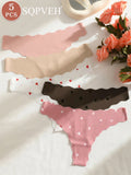 5 PCS Womens No Show Seamless Thong Panties, Hollow Heart Design, Soft Stretchy Ladies Underwear, Heart Print Intimate Lingerie