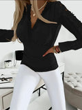 Autumn Women's Black Shirt Spring Sexy V-neck Long-sleeve Slim Lace Patchwork Fashion Blouse Office Ladies White Tops Streetwear