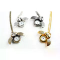 Fashion Men Women Alloy Retro Owl Shape Clock Pendant Long Necklace Chain Watches Birthday Gifts